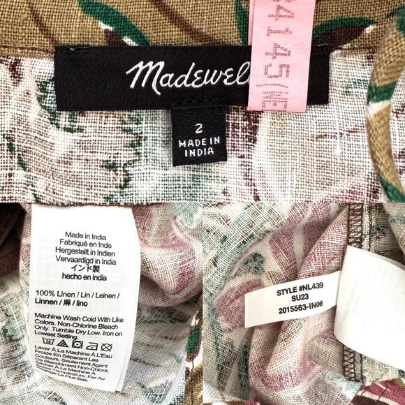 Madewell Goldie Mini Dress in 100% Linen Dark Coffee Tropical Print - Picture 4 of 11